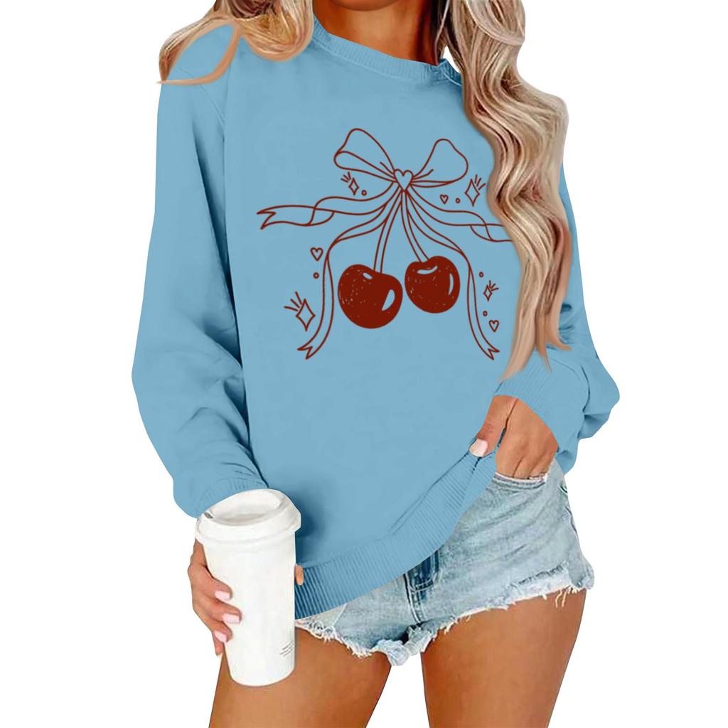 Women's Casual Fashion Print Long Sleeve O-Neck Pullover Top Blouse