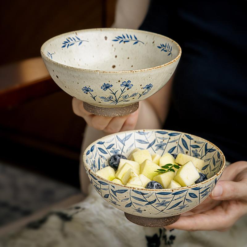 Japanese Retro 5.5-Inch Coarse Pottery Tall Bowl Handmade Dessert Bowl Homestay Rice Bowl Sugar Water Bowl Outlet