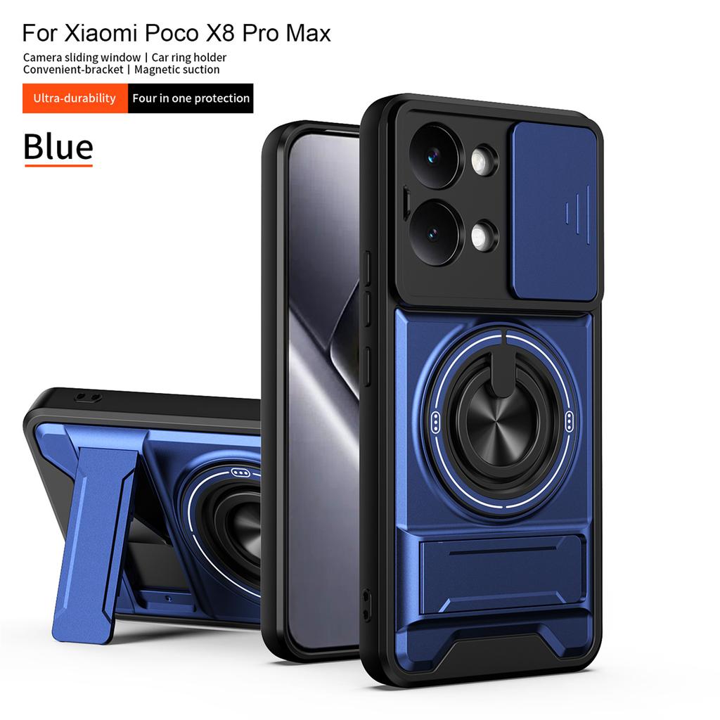Ударопрочный Магнитный Чехол для Телефона для Xiaomi Poco X8 Pro Max X7 X6 Pro F8 Ultra Бронированный Жесткий Слайдер Защита Камеры Крышка с Подставкой
