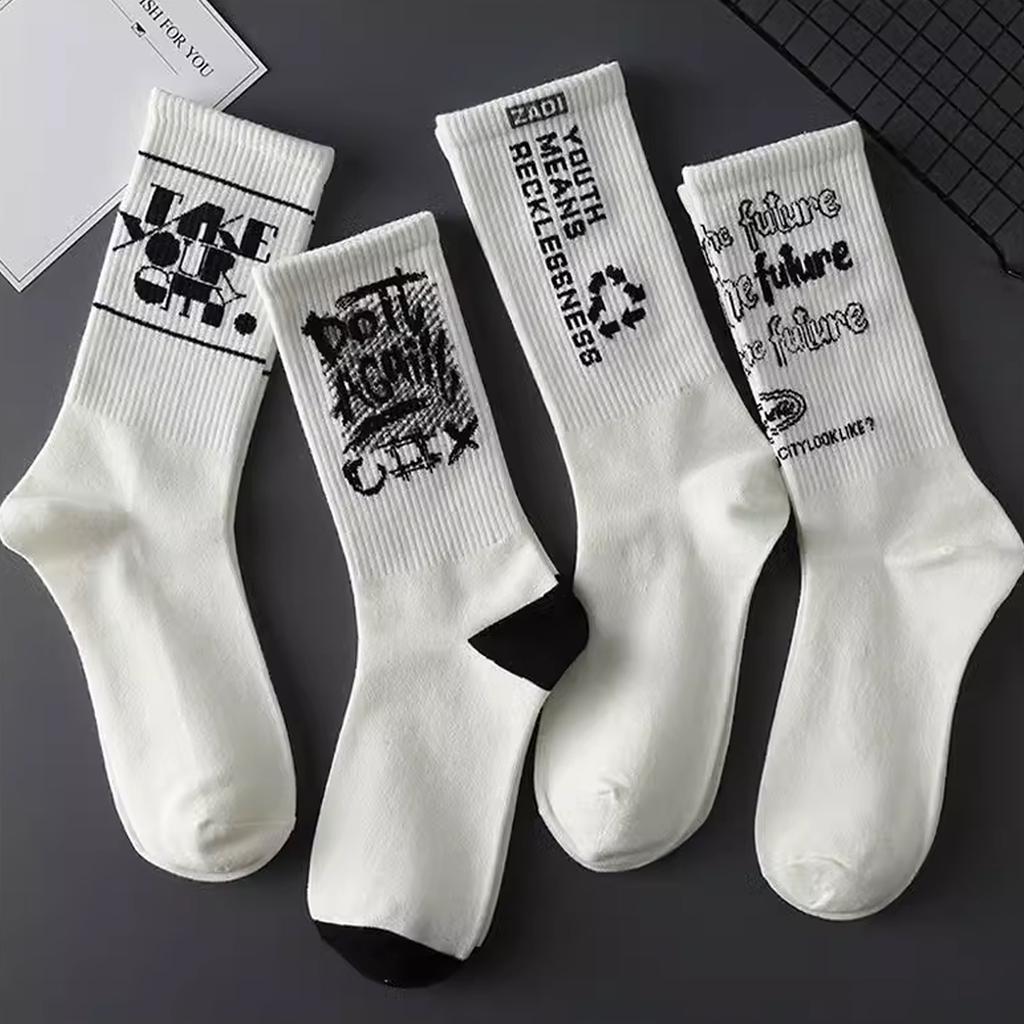 5 пар/комплект случайных мужских белых спортивных носков, включая длинные баскетбольные носки и спортивные носки до середины икры, для осени и зимы
