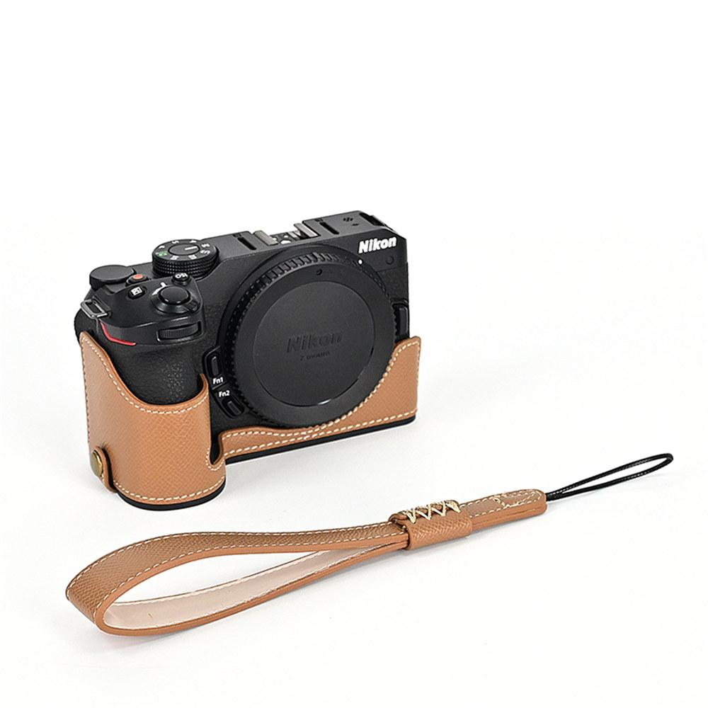 Z50 Palm Print PU Leather Camera Half Body Case For Nikon Z50 Z30 Battery Opening Bottom Cover With Hand Strap