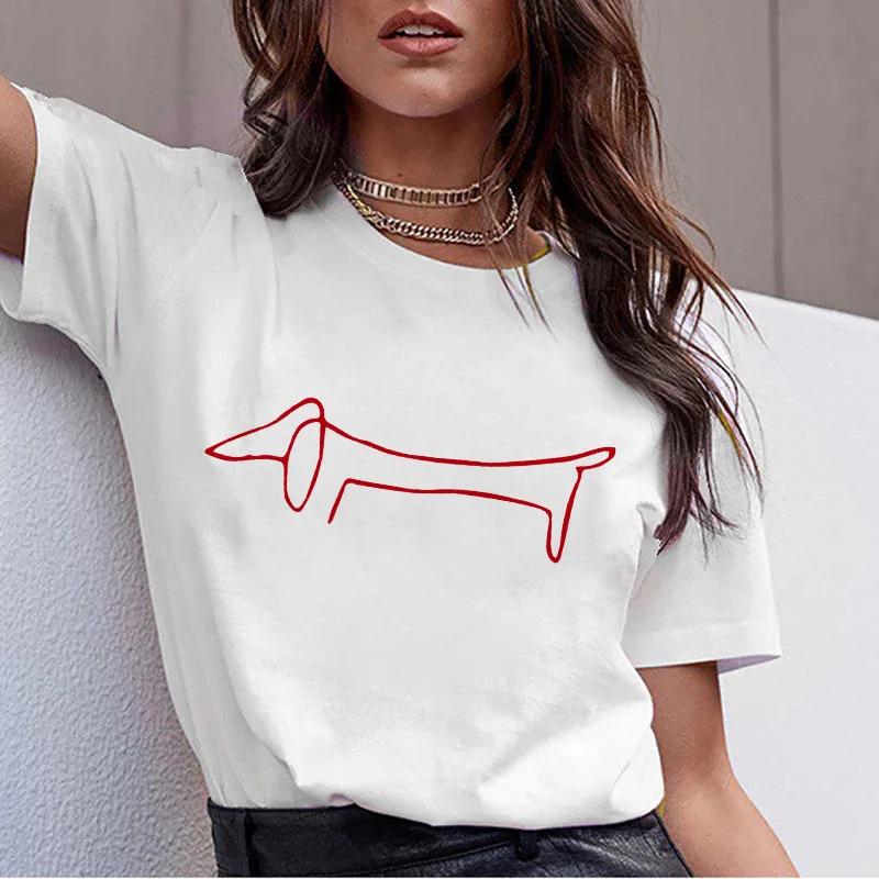 Такса Мопс Теккель Милая собака Футболка Женская каваи Харадзюку топы Летняя эстетичная одежда ropa XS-4XL mujer