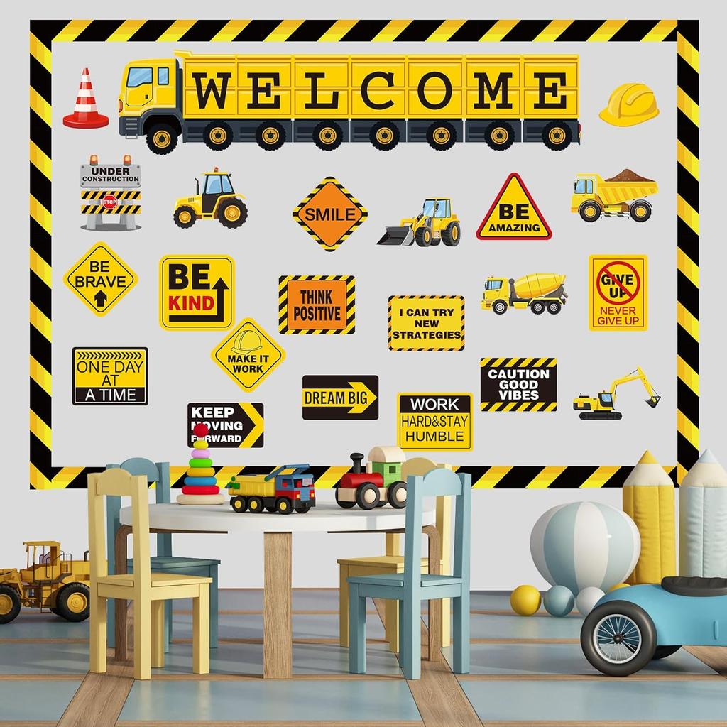 Tatuo 54 Pieces Construction Bulletin Board Set Welcome Construction Theme Classroom Decoration Under Construction Positive Saying Accent Sign Cutout