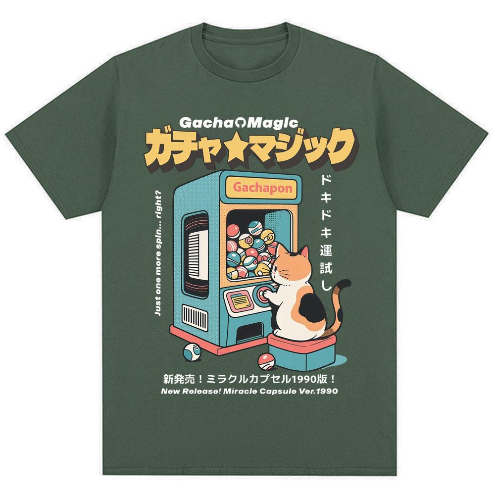Japanese Style Cat Gashapon Toy Capsule Print T Shirt Harajuku Vintage Fashion T Shirts Men Women Oversized Cotton Casual Tees