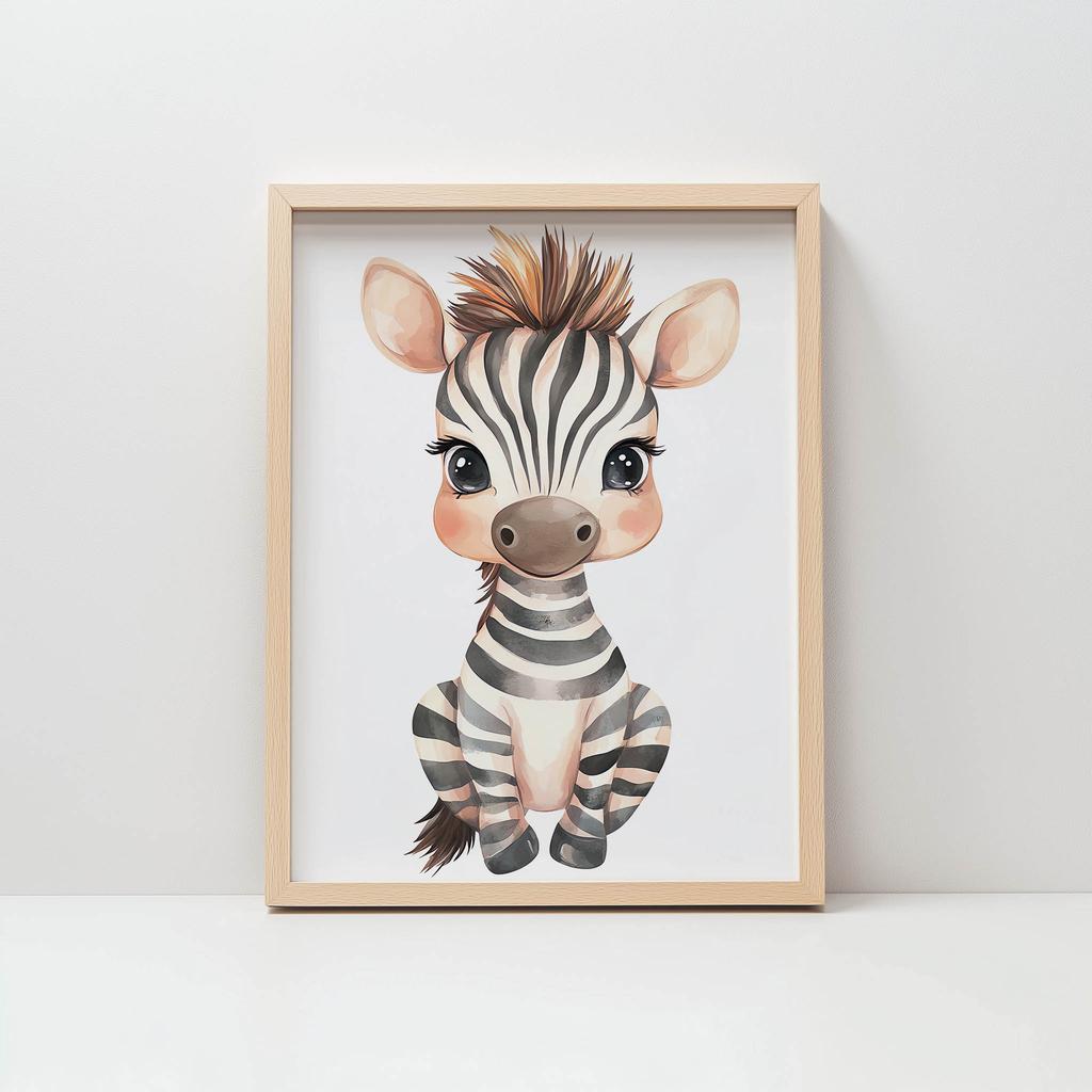 Plakat Mała Zebra Plakat Mała Zebra, 30X40 Cm, Rama Drewniana Biała, Papier Matowy 230 Gsm