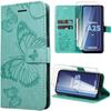 Protective Case - for Samsung Galaxy A25 5G - Leather Effect - Butterfly Pattern - Green - 2 Tempered Glass