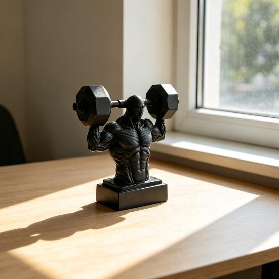 3D Printed Muscle Man Figurine, Matte Black Realistic Iron-Lifting Muscle Shape Model with Stable Base, Gym Decor for Men Fitness Gift