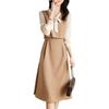 Spring and Summer New Simple Fashion Contrasting Color Splicing Strap Collar Fake Two Pieces Temperament Elegant A Word Dress Tide
