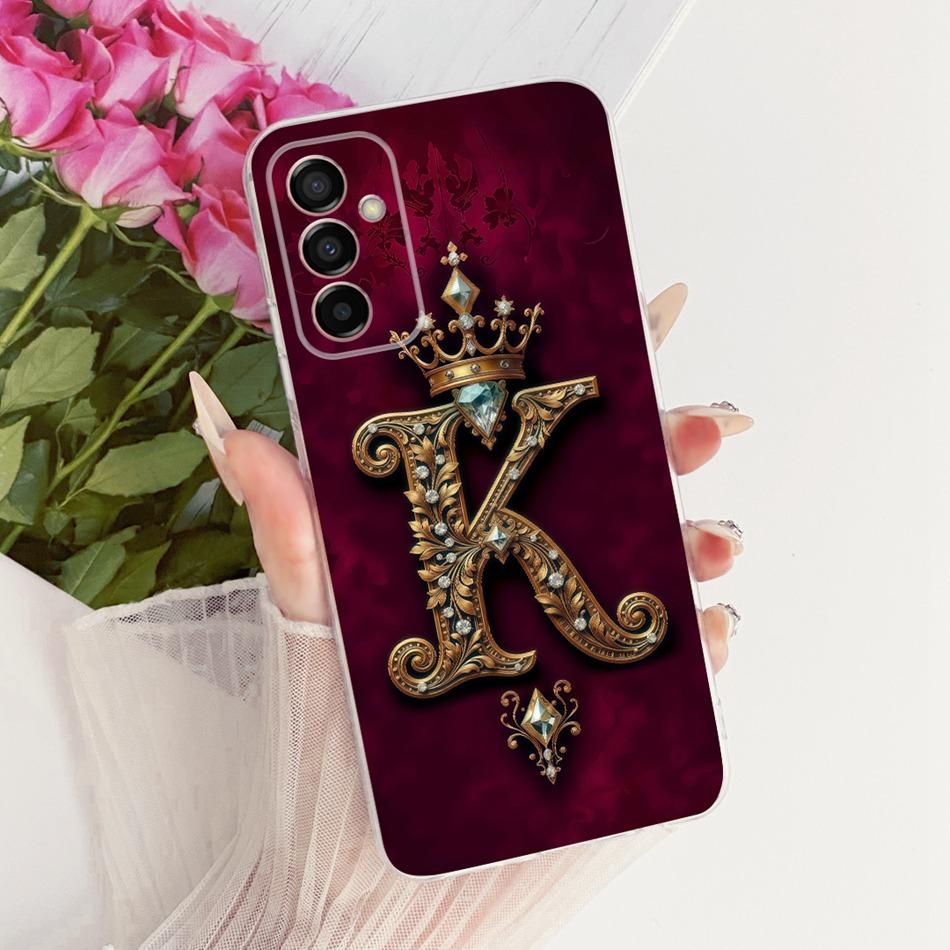 For Samsung Galaxy M23 F23 Royal Crown Initial Letter Couple Phone Case For Samsung F23 M23 5G Soft Silicone TPU Covers Bumpers