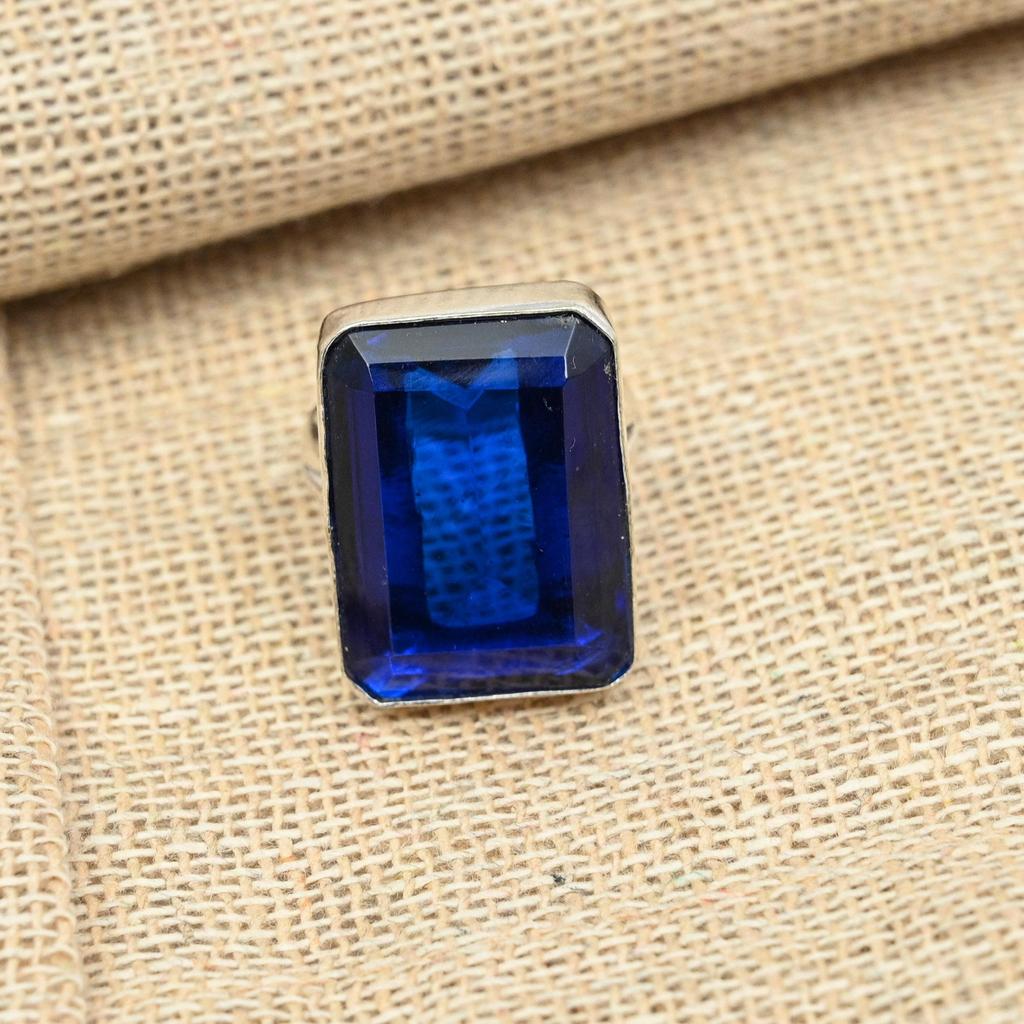 Граненый синий сапфир стерлингового серебра 925 пробы кольцо ручной работы ювелирные изделия подарок на годовщину для нее