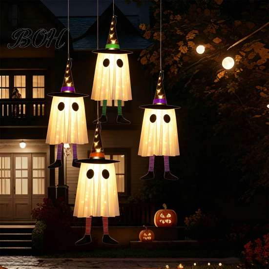 Eco Friendly Halloween Ornaments Hanging Ghost Decoration with Witch Hat And Leg, LED Lighted Spooky Whimsical Outdoor Figures Floating for