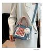 Korean Style Plaid Lace Bucket Handbag - Cute Bow Crossbody