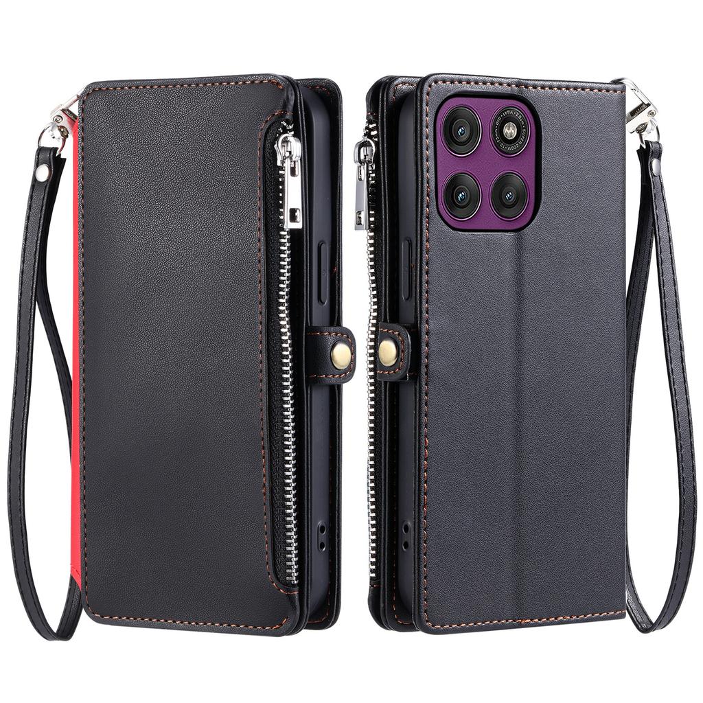 For Motorola Moto G56 5G Case TPU+PU Leather Wallet Phone Cover with Wrist Strap