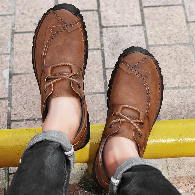 Обувь из коровьей кожи в стиле ретро, ​​мужские лоферы, повседневная кожаная обувь ручной работы, мокасины, мужская обувь на плоской подошве