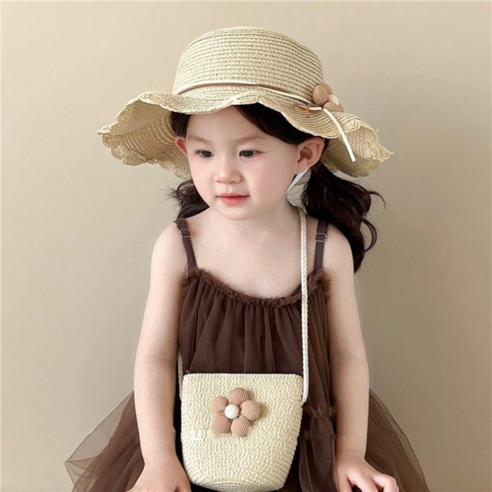 Korean Style Floral Straw Hat Spring Summer Baby Sun Hat Trendy Children Straw Hats  for Kids