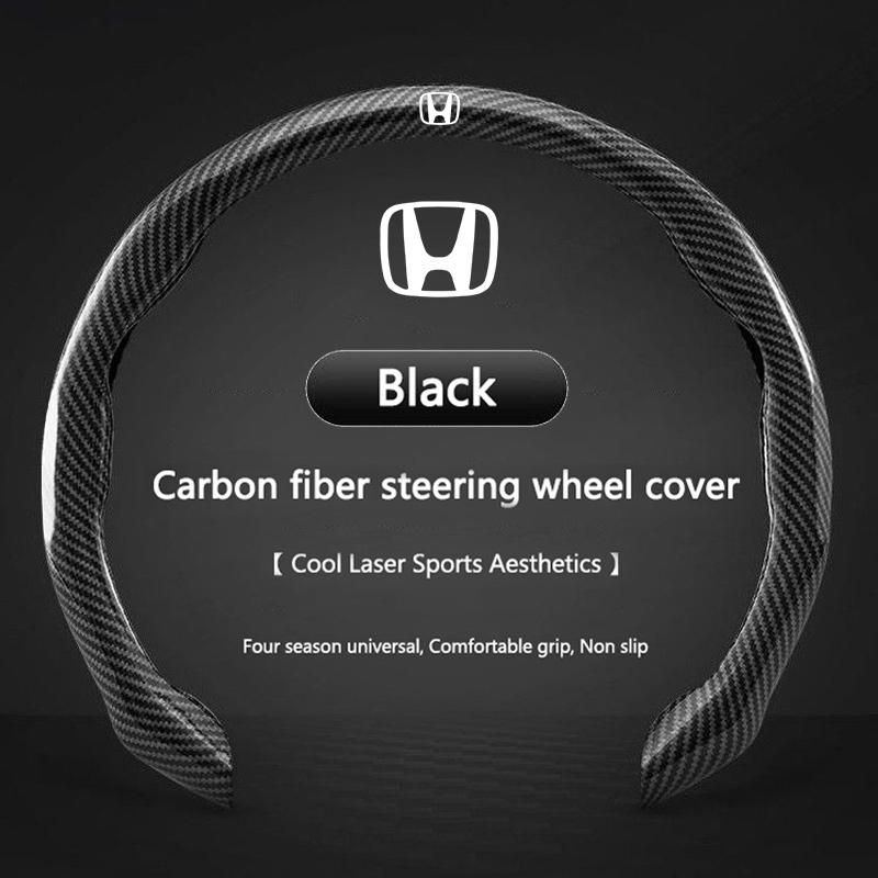 For Honda All Seasons Leather 5D Steering Wheel Cover Universal for 14.96 Inch Durable Carbon Fiber Cover Anti-Slip Veins Design