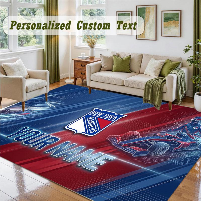 Crystal Velvet Square Rug Custom NameNew York Rangers Pattern Non Slip Home Floor Decor Rug
