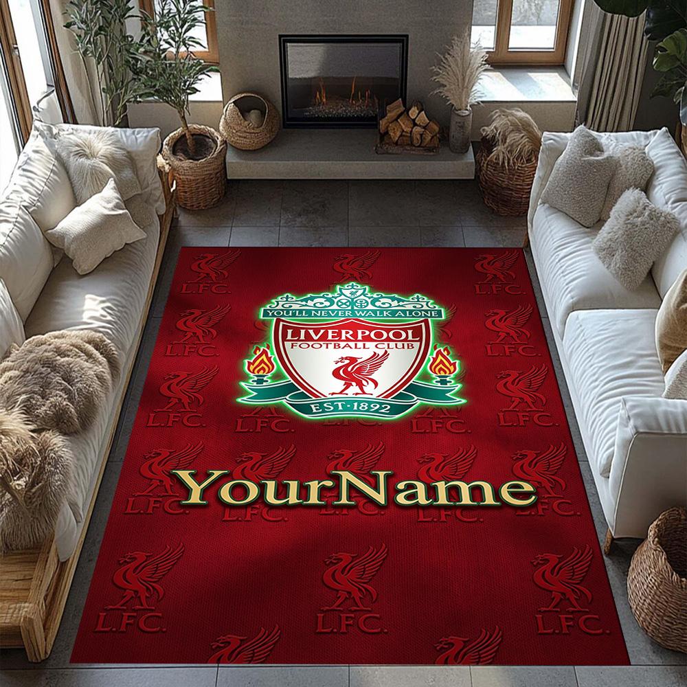 Liverpool Customize Text Floor Mat Design for Playrooms Dining Room Game Room Living Rooms Anti-slip Rug Anime Office Decor Perfect Gift for Women/Men