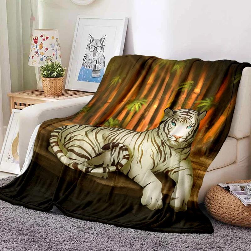 3D Tiger Throw Blanket Super Soft for Spring Line Art Flannel Blanket for Bed Sofa Couch Blanket King Full Size Autumn Modern