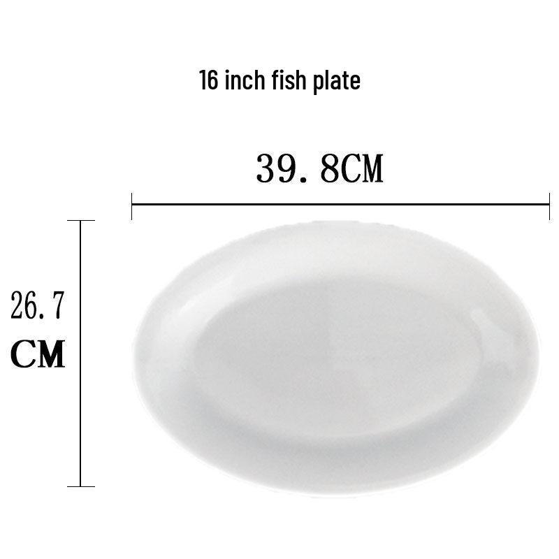 Pure White Ceramic Oval Fish Plate - 14/16/18 Inch - Ideal for Steamed Fish, Vegetables - Perfect for Home, Hotel, or Restaurant Use