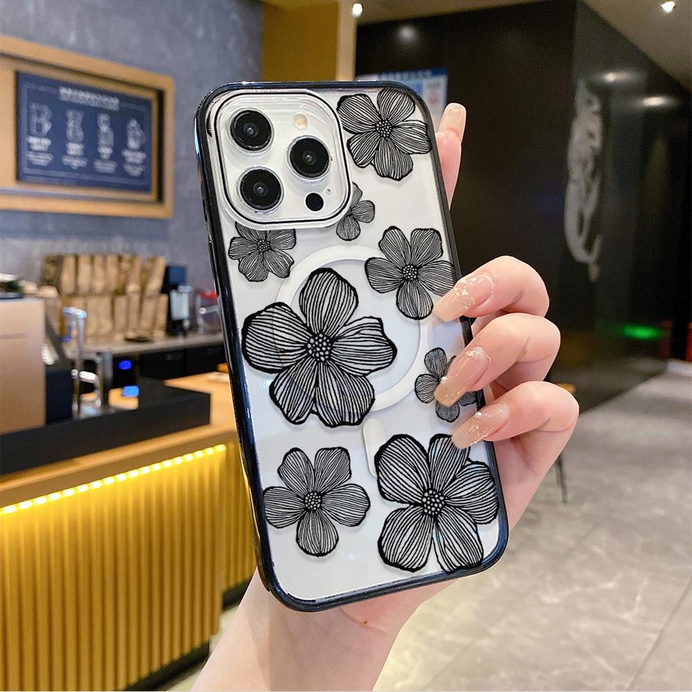 Новый эскиз цветок iphone15 магнитный чехол для мобильного телефона прозрачный apple 17promax противоударный высокая стоимость