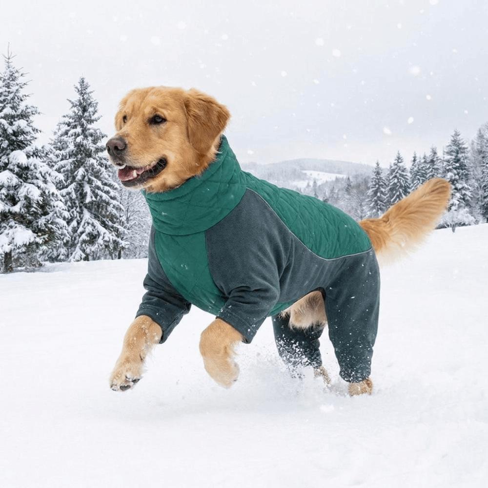 High Collar Fleece Dog Jumpsuit Adjustable Dog Warm Pajamas Dog Four-Leg Sweatshirt Snowsuit
