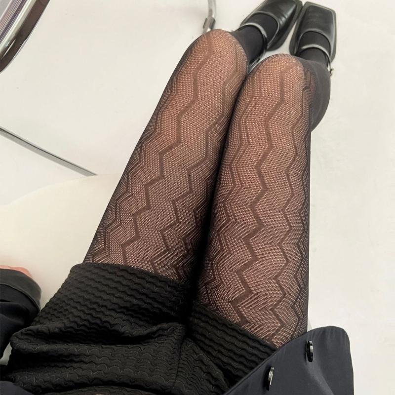 Женские Сексуальные Прозрачные Колготки в Вертикальную Полоску Жаккардовым Узором Сетчатые Чулки С Вырезами Черные Колготки Леггинсы