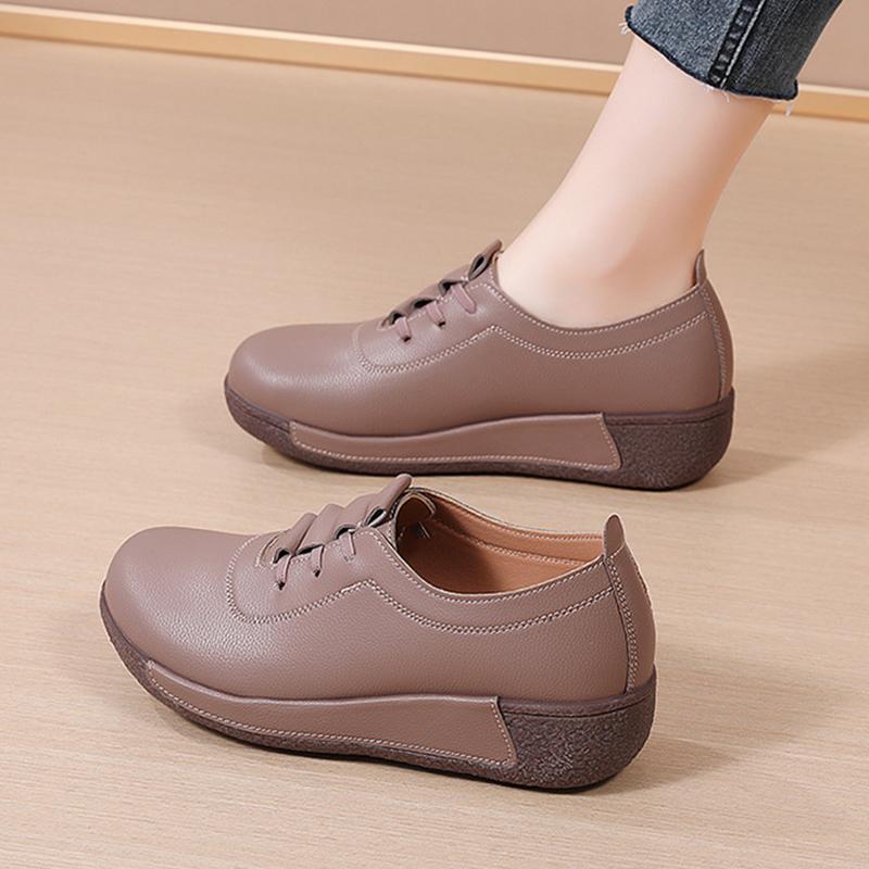 Женские туфли из натуральной кожи на толстой подошве, Нескользящие раскачивающиеся туфли на платформе, рабочая обувь для мам