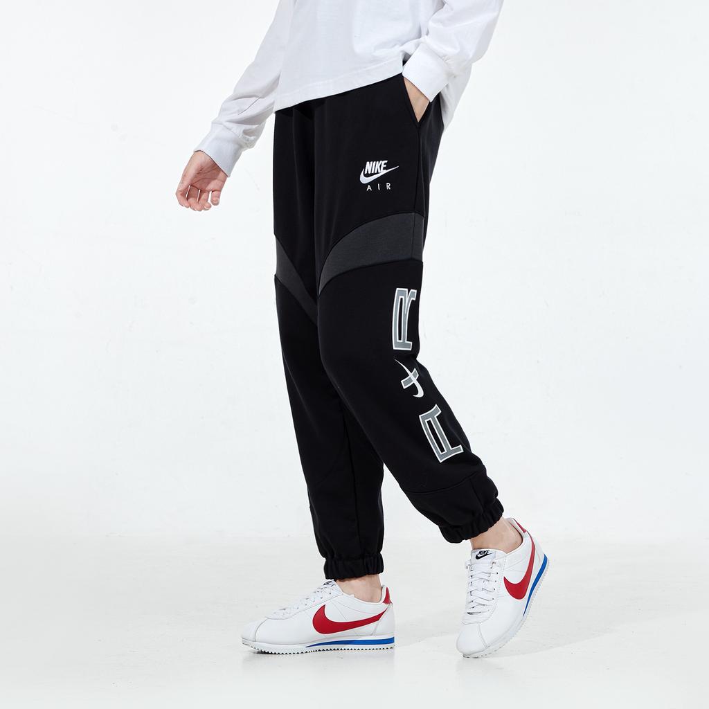 Nike As W Nsw Air Flc Mr Jggr Logo Embroidered Color Block Knitted Sports Joggers Women Joggers Black DD5420-010