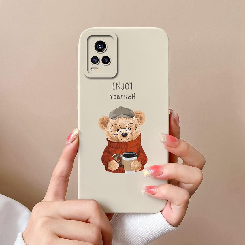 Case For Vivo V20 S16 Y77 S19 S10 V17 Y75 Lovely Bear Liquid Silicone Phone Cover Lens Protection High Quality Anti Slip Durable Shell For Vivo Casing