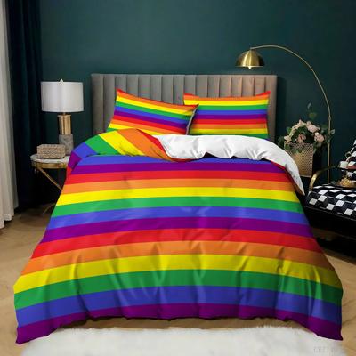 Комплект постельного белья Rainbow Pride, комплект пододеяльников Rainbow, дизайн в радужную полоску, 3 предмета, мягкое постельное белье из микрофибры, размер Queen/King Size