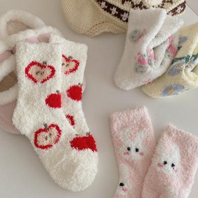 Женские осенне-зимние плюшевые утолщенные теплые милые коралловые вельветовые домашние носки-трубы из хлопка для сна на полу