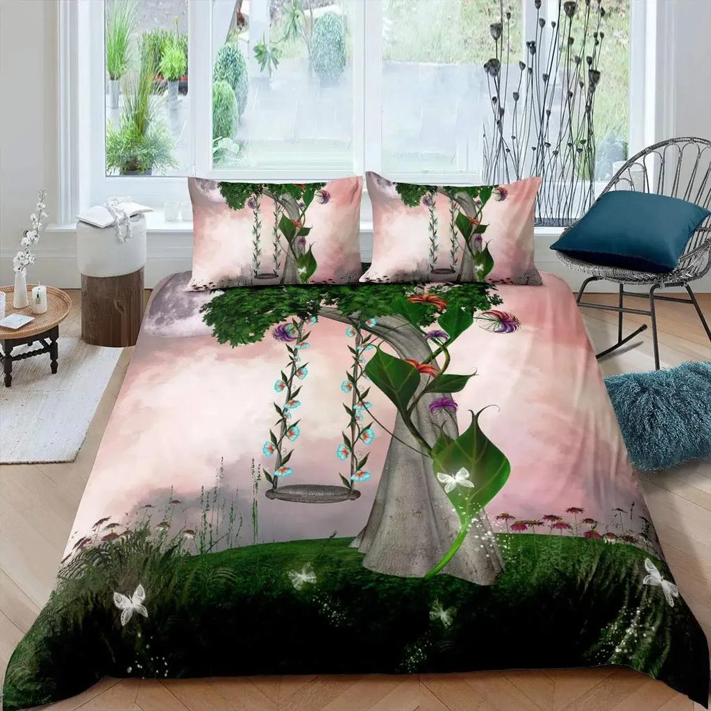 Фэнтезийный комплект пододеяльника для девочек, постельное белье с темой бабочек мечты, цветочный комплект чехла для одеяла для девочек, пододеяльник с цветами и грибами