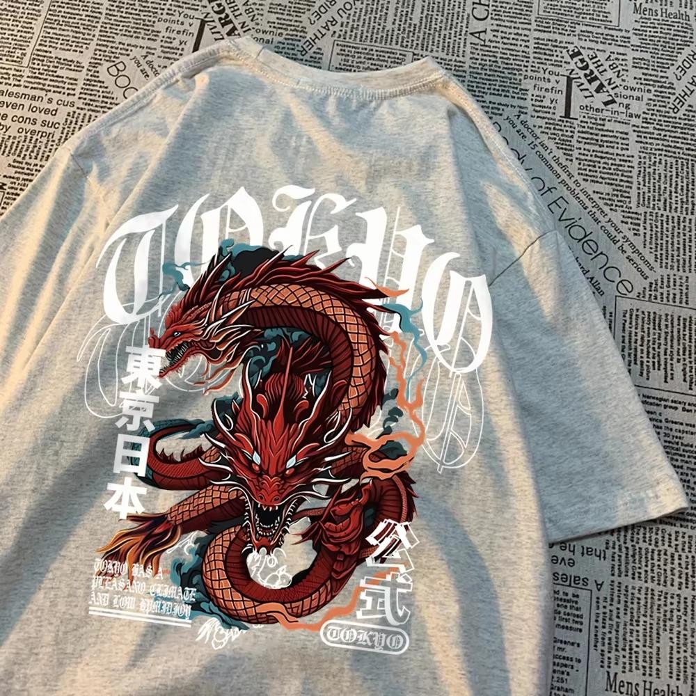 Японский стиль Tokyo Devil Dragont-Shirts Мужская футболка с рисунком из хлопка Винтажная свободная одежда Индивидуальная летняя футболка для женщин
