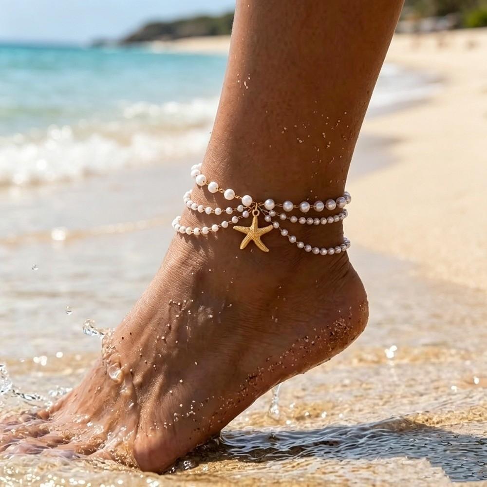Conch Pendant Starfish Pendant Anklet Bohemian Shell Anklet New Imitation Pearl Anklet Jewelry