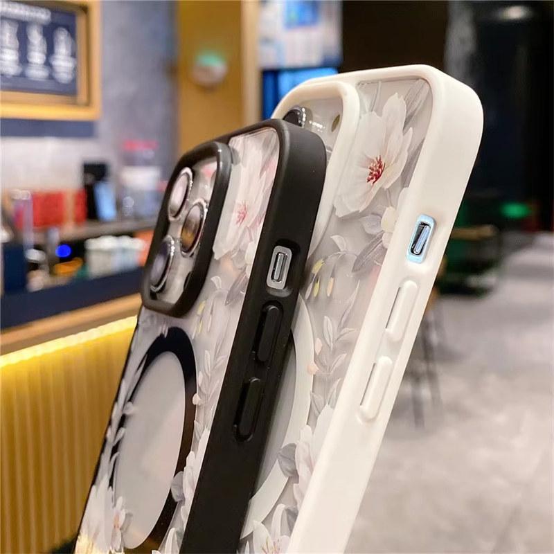 Fashion Flowers Floral Clear For Magsafe Magnetic Wireless Charging Case For iPhone 16 11 12 13 14 15 Pro Max Hard Bumper Cover