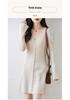 25 Early Autumn Women's V-neck Slim Knit Dress: Waist-cinching A-line Skirt with Long Sleeves and Multi-button Detail.