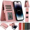 Zipper Wallet 8 Card Flip Magnetic Leather Case for iPhone 15 14 13 12 11 Pro Max XS MAX XR /Samsung S23 S22 S21 Ultra Plus S21FE A14 A54 A13 A53 A52