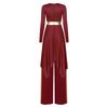 Womens Liturgical Dance Set Round Neck Long Sleeve Metallic Shiny Patchwork Irregular Dress Wide Leg Pants