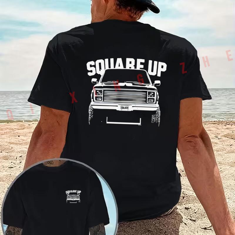 SQUARE UP Square-Toe Truck graphic motorcycle T-Shirt Double-Sided Print Men‘s Casual Short Sleeve Summer O-neck Tops