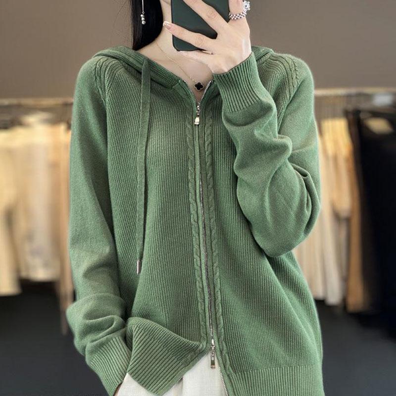 Осенне-зимний повседневный вязаный кардиган с капюшоном, простой модный стиль, свободный вязаный свитер