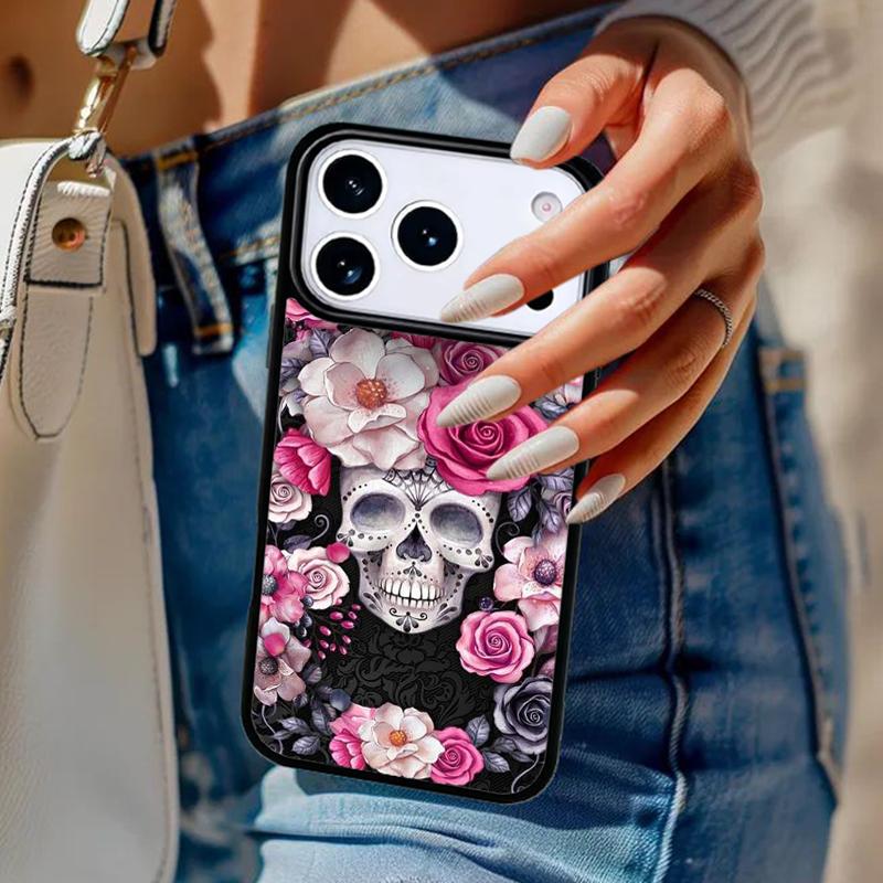 Катрина Красивая Девочка Роза Череп Мягкий Чехол Для Телефона Для iPhone 17 Air 14 15 13 12 Max Чехол Для Apple 16 16e 11 Pro Max Plus Coque