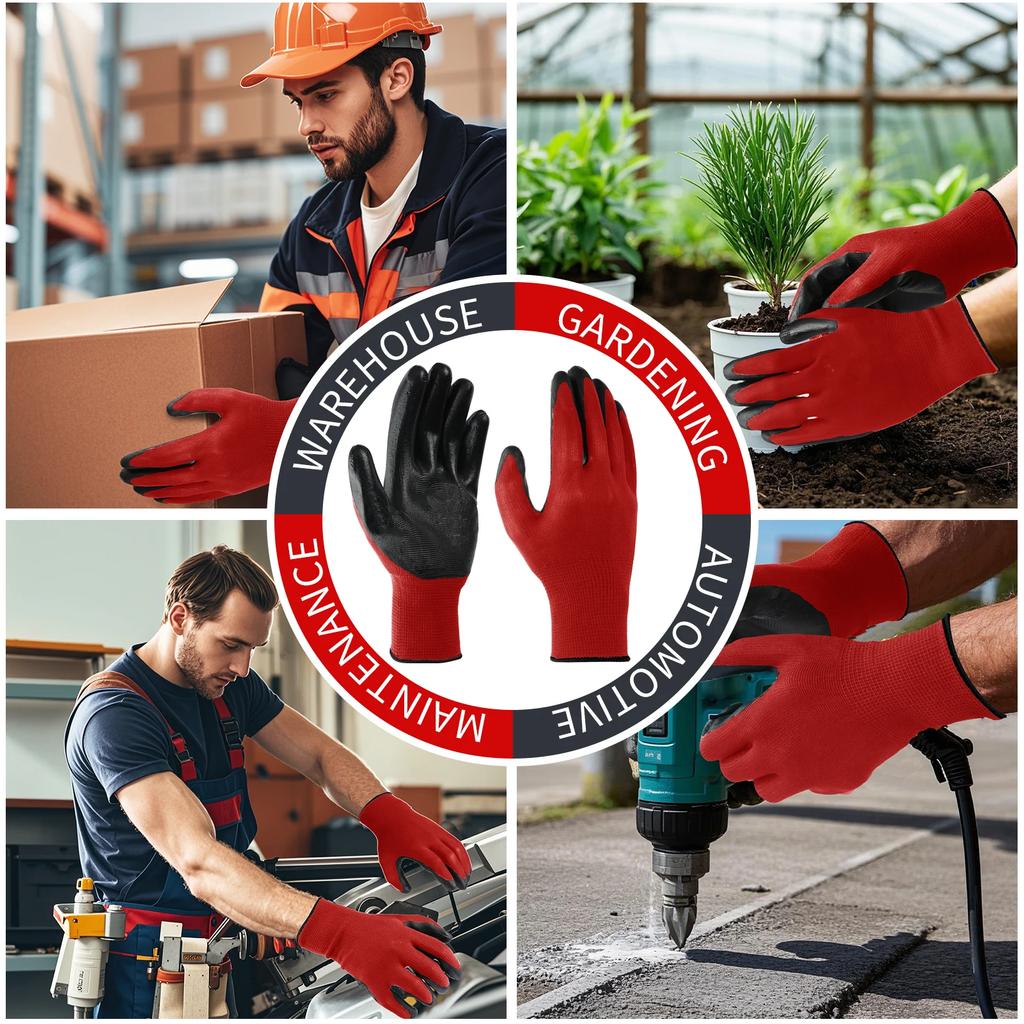 12 Pairs Large Professional Working Protective Gloves For Men Women Construction Garden Mechanic Breathable PU Coated