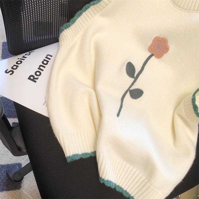 Маленький жилет с вышивкой свежих цветов в стиле ретро для женщин, весна и осень 2023, универсальный свободный вязаный жилет, свитер, пуловер, женский