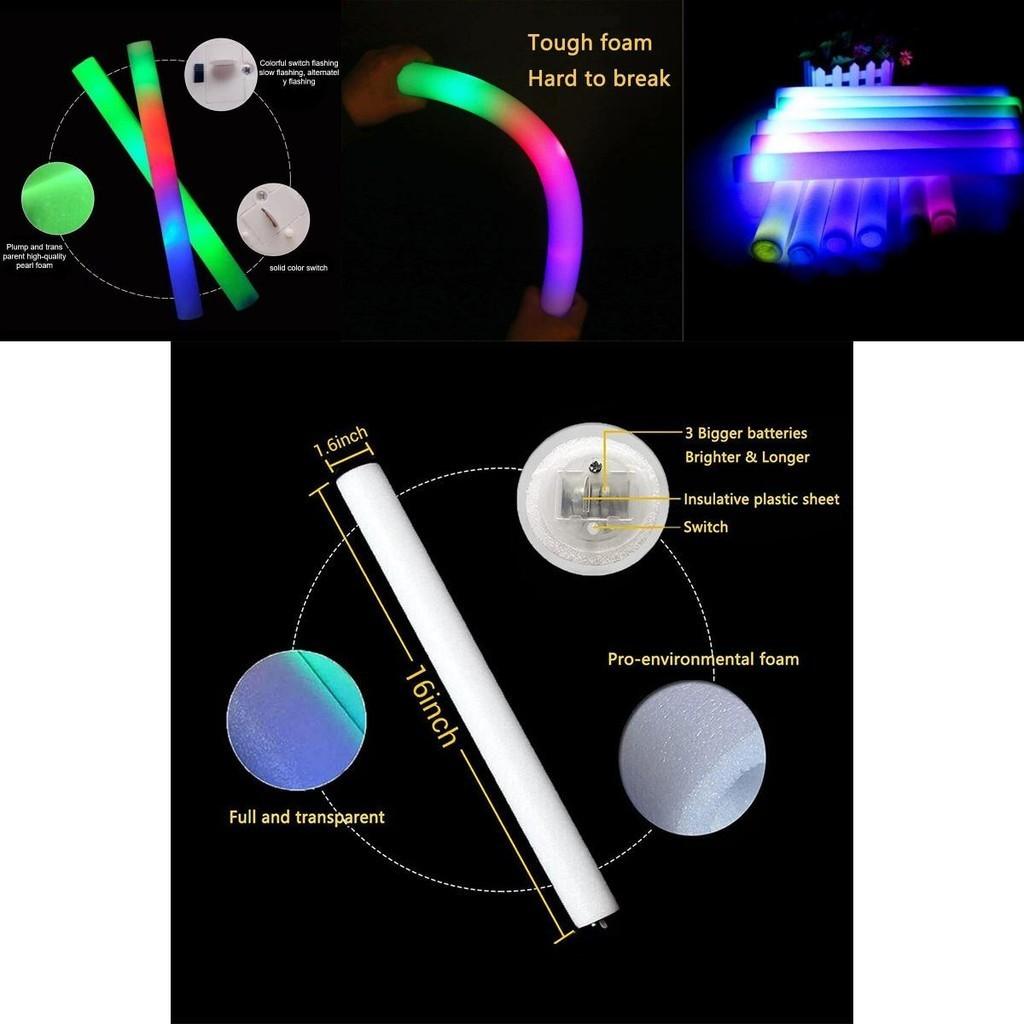 Large Foam Stick Glow Sticks Pack Of 3 Multicolor Party Lights For Concerts And Events