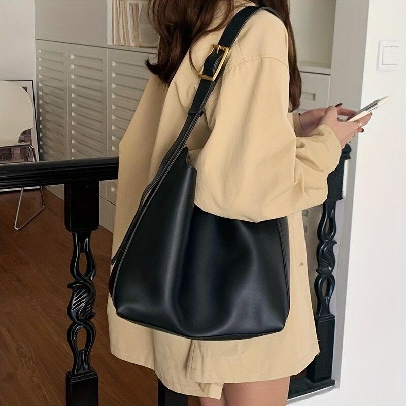 Women Shoulder Bag Solid Fashion Handbag Crossbody Bag Women's Minimalist PU Leather Bag for Work