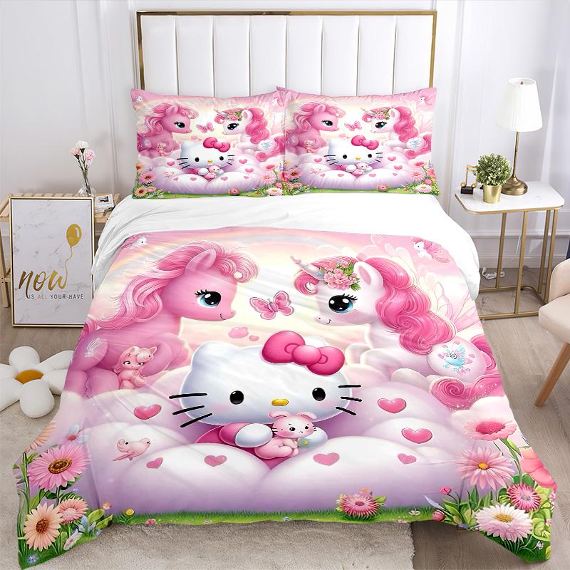 Hello Kitty Unicorns Print 3Pcs Bedding Setduvet Cover With 2 Bedropillowcase Home Birthday Gift