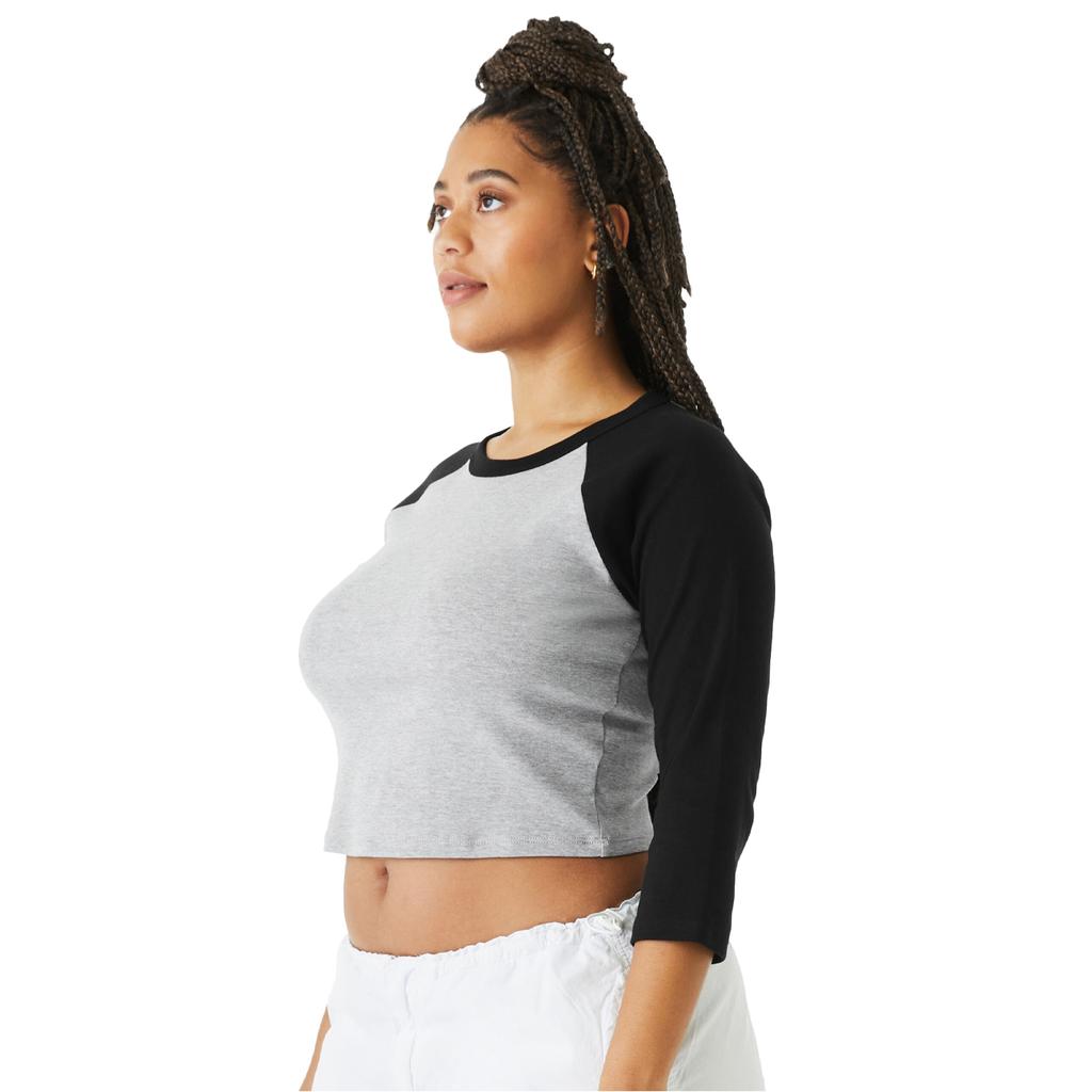 Bella + Canvas Womens/Ladies Heather Raglan 3/4 Sleeve Crop Top