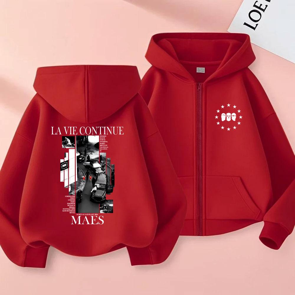 Rapper Maes La Vie Continue Album Graphic Zipper Hoodie Men Women Hip Hop Fashion Pop Music Hoodies Male Vintage Zip Up Jacket