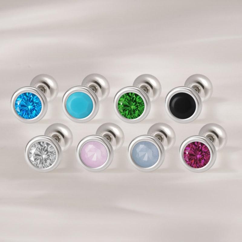 JEWNEL (1+1)Silver925 Mini-Me Color Cubic Well Silver Piercing (8 color - 3 sizes)
